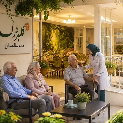 محیط شاد، لوکس و آرامش‌بخش خانه سالمندان گلبرگ تهران با حضور پرسنل مهربان در تراس سرسبز