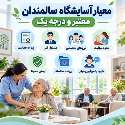 معیارهای آسایشگاه سالمندان معتبر و درجه یک شامل پروانه فعالیت، مسئول فنی، نیروی تخصصی، ایمنی و نحوه مراقبت