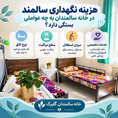هزینه نگهداری سالمند در خانه سالمندان گلبرگ بر اساس نوع اتاق، میزان استقلال، سطح مراقبت و خدمات تخصصی